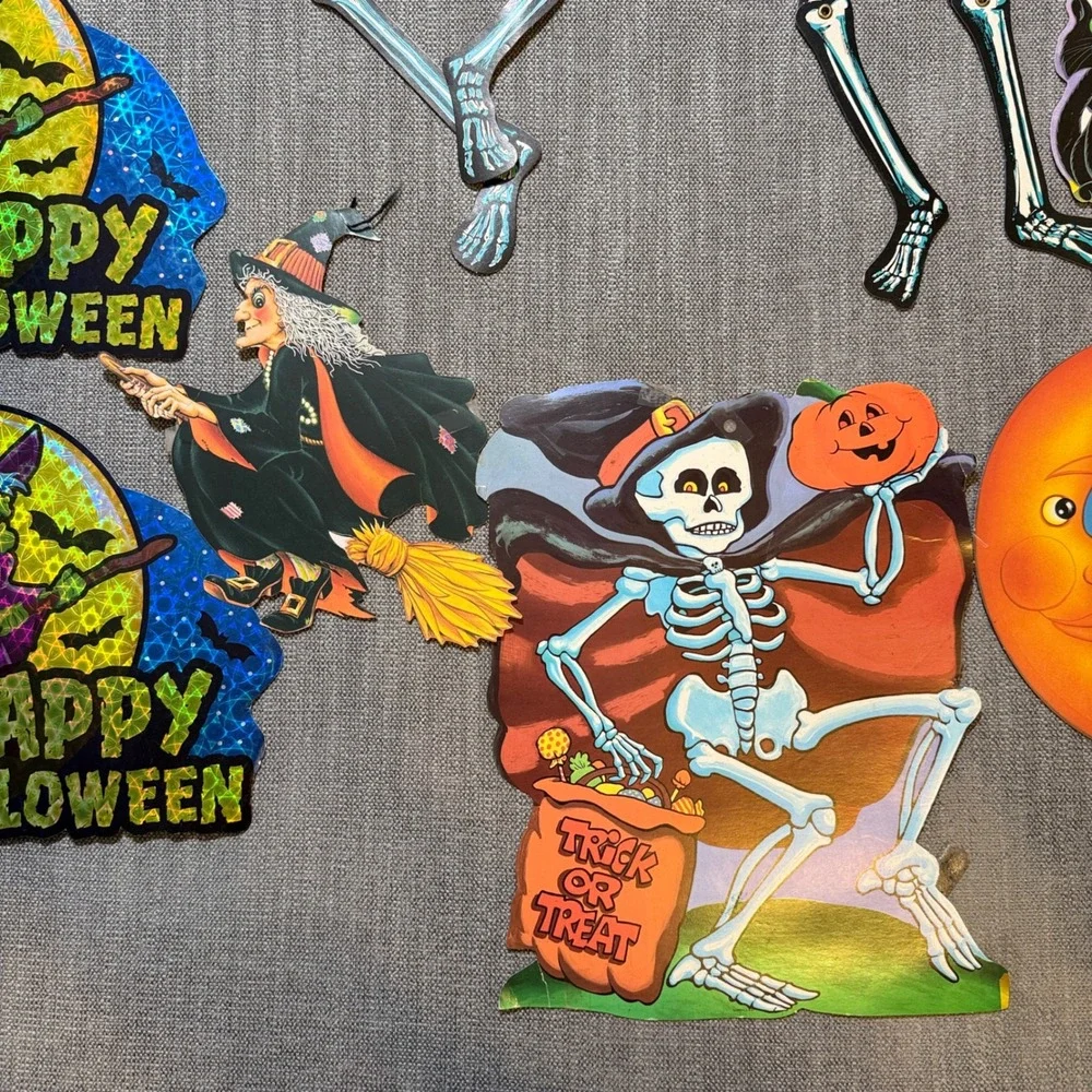 Vintage Halloween Paper Cutouts Bundle Witches Skeletons‎ Black Cat 9pc